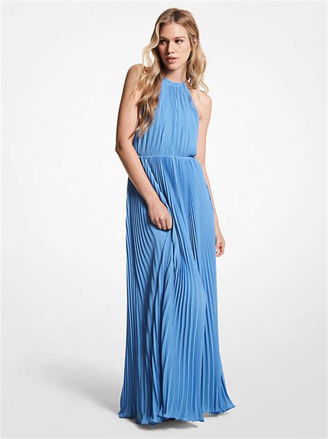 Pleated Georgette Halter Dress 